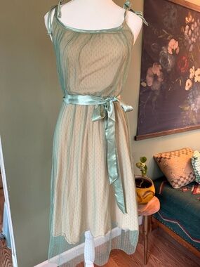 Effie's Heart Sage Green Sheer Midi Dress with Satin Sash